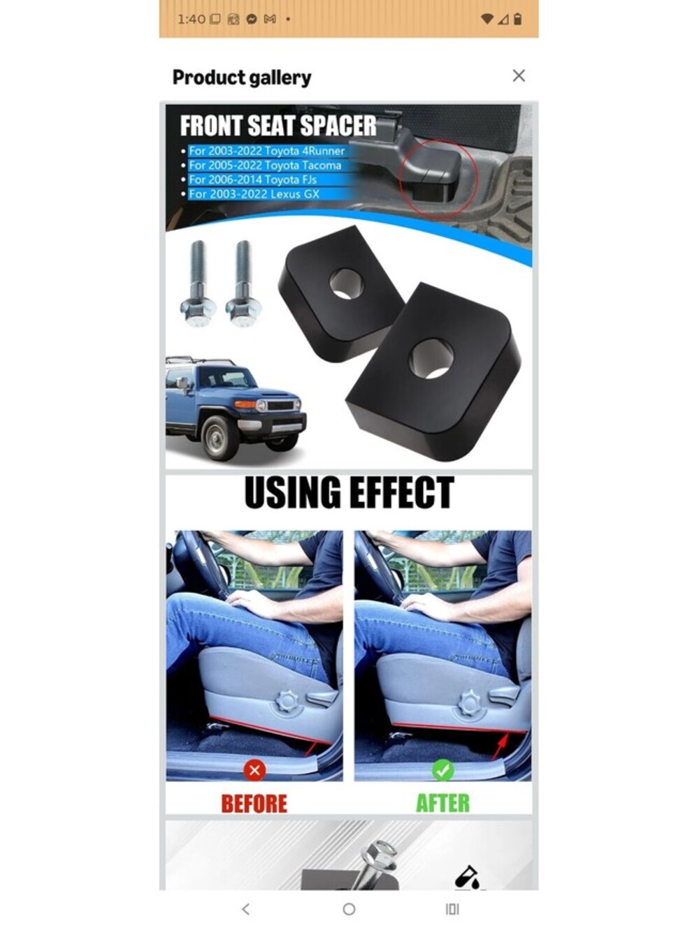 1'' Seat Spacer Lifting Rear of Front Seats, Adjustable Driver Passanger Seat